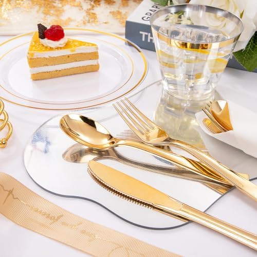 DaYammi 350PCS Clear Gold Plastic Dinnerware Set for 50 Guests - Image 5