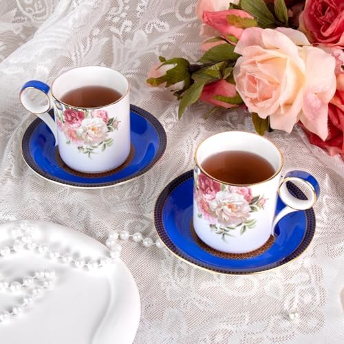 KAMMAK Tea Cups and Saucers Set of 2, Porcelain Coffee Cups, JBE015 - Image 5