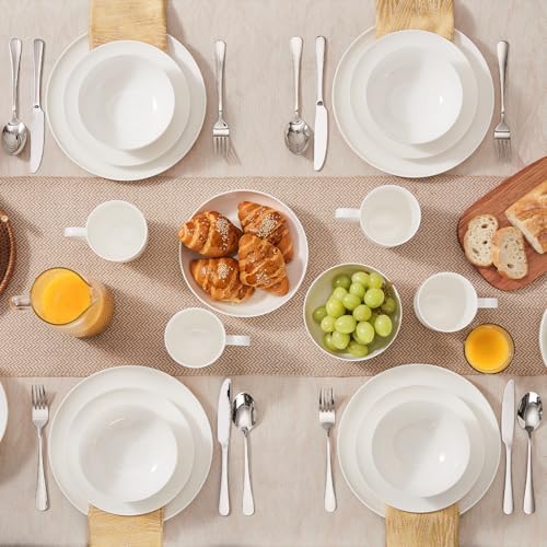 KINGSTONE Bone China Dinnerware Set for 4, 16-Piece Plates Bowls and Cups - Image 5
