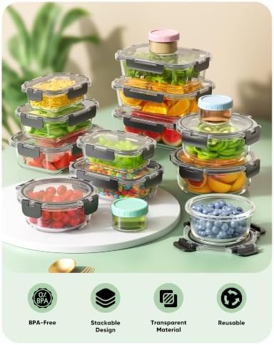 BiuLeon 40 PCS Glass Food Storage Containers with Lids, BPA-Free - Image 6