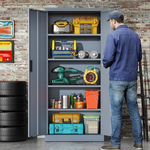 BESFUR Metal Storage Cabinet, 71" H Steel Locking Storage Cabinet with 2 Doors and 4 Shelves for Garage, Office, Classroom - Image 2
