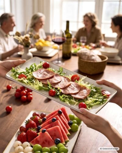 Famiware Serving Platters Set of 3 Sizes - Rectangular, Cappuccino White - Image 3