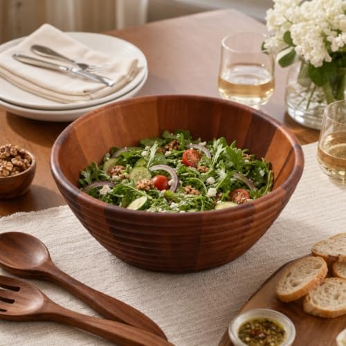 Arthur Court Large Acacia Wooden Hive-Style Salad Bowl - Unique Serving Bowl for Fruits, Snacks, and Salads - 5" H x 12" Diameter - Image 6
