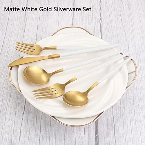 VANVRO Matte White Gold Silverware Set, 40-Piece Stainless Steel Flatware Set, Satin Finish tableware Cutlery Set, Service for 8, Home and Restaurant, Dishwasher Safe - Image 3
