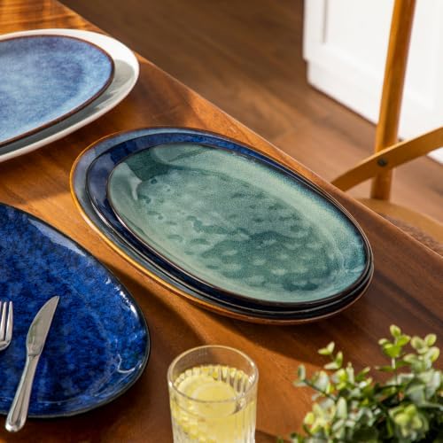 vancasso Ceramic Serving Platters Set of 3, Oval 16/14.7/13.5 Inch Stoneware Serving Dishes for Entertaining, Microwave Safe Serving Trays for Food, Turkey, Cheese, Party, Reactive Glaze Green - Image 7