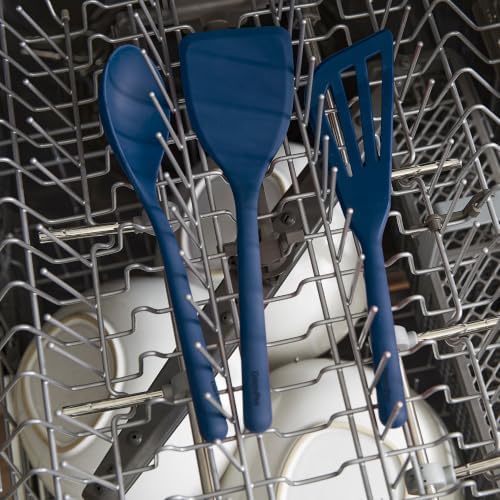 GreenPan Silicone 3 Piece Cooking Utensil Set, Fish Turner, Mixing Spatula, Solid Spoon, Flexible Nonstick Kitchen Tools Rigid Steel Core, Heat-Resistant Anti-Slip Handle BPA-Free Dishwasher Safe Blue - Image 5
