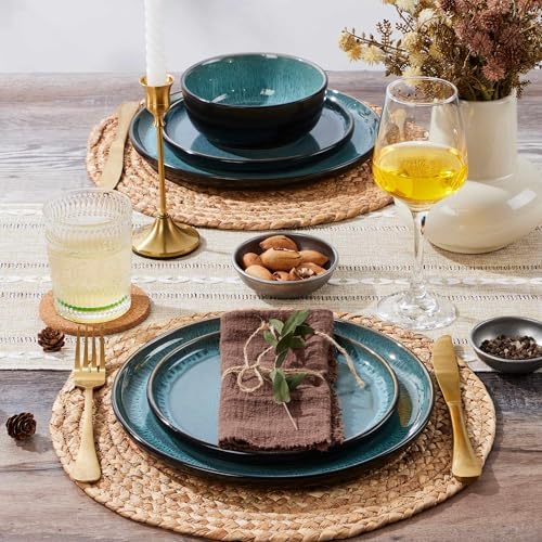 LIANYU Ceramic Dinnerware Sets for 4, 12 Piece Dishes Set, Pastel Turquoise - Image 6