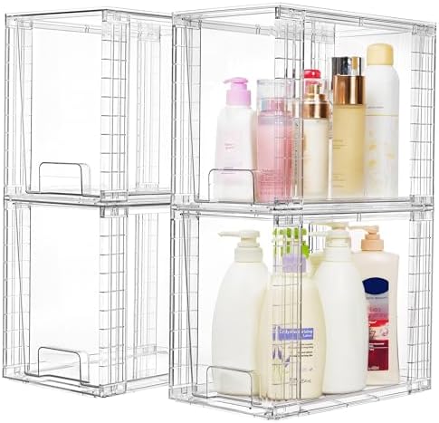 Vtopmart 4 Pack Clear Stackable Storage Drawers,9.7" High Plastic Organizers Bins for Skincare, Bathroom Supplies,Ideal for Cabinet,Undersink,Vanity,Kitchen,Pantry Organization - Image 4