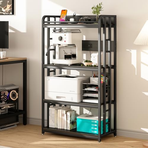 METYERRY Microwave Stand with Storage, 4-Tier Kitchen Bakers Rack with Power Outlet and USB Charging Ports, Rolling Kitchen Cart with Lockable Wheels and Adjustable Shelves for Coffee Bar, Black - Image 2