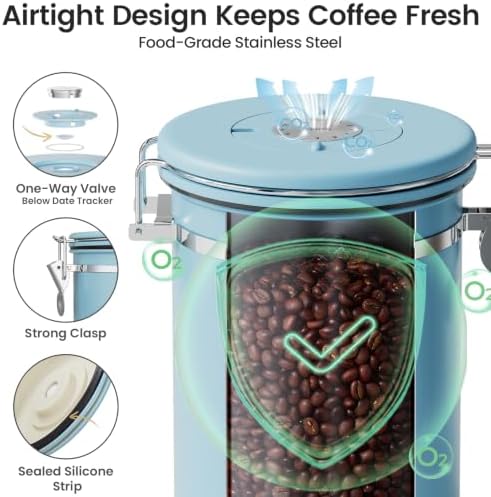 Veken Coffee Canister with Window, Airtight Stainless Steel Container, 22OZ - Image 5