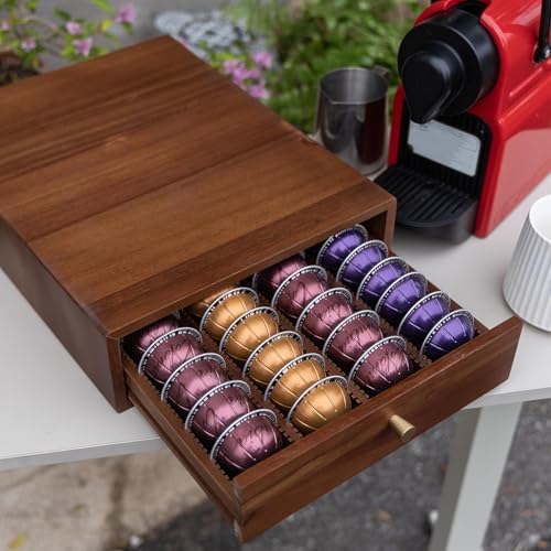 Acacia Wood Coffee Pod Drawer Compatible with Nespresso Vertuo, Pods Holder, Pod Organizer Tray, Storage, Stand, Container, Capsule Holder for Coffee Bar Countertop, 40 Big or 60 Small Pods Capacity - Image 4