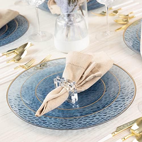 EcoQuality 7" inch Round Hammered Translucent Blue Plastic Plates with Gold Rim - China Like Party Plates, Heavy Duty Large Disposable Dinner Charger Salad Plate Weddings, Serveware (30 PACK) - Image 2
