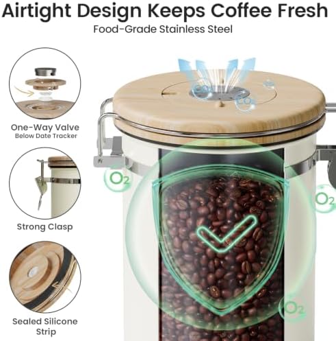 Veken Coffee Canister with Window,Airtight Stainless Steel Container,32.5OZ - Image 5