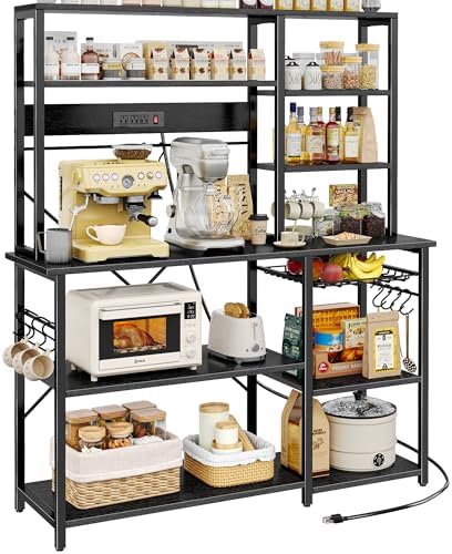 SUPERJARE Large Bakers Rack with Power Outlets, 47.2 Inches Microwave Stand by SUPERJARE