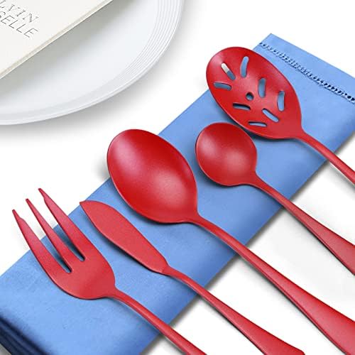 Bysta Serving Utensils Set, Red 5-Piece Hostess Set, Stainless Steel Silverware Flatware Cutlery Serving Set, Dishwasher Safe - Image 3