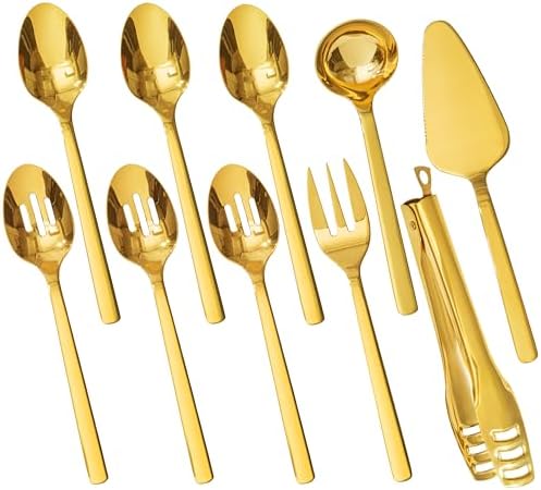 KINGSTONE 18/10 Large Hostess Gold Serving Utensils,Stainless Steel Serving by KINGSTONE