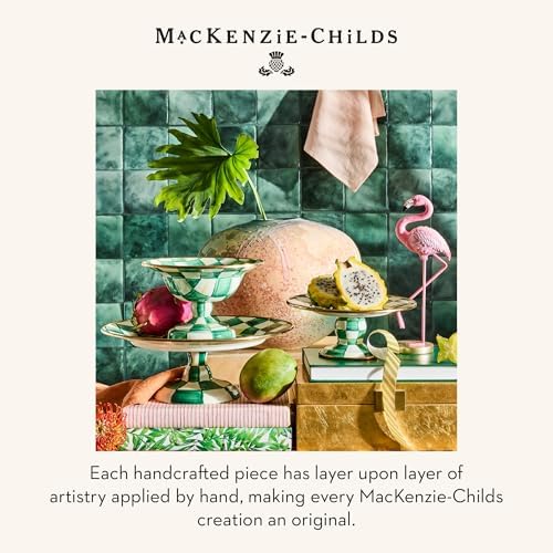 MACKENZIE-CHILDS Pedestal Platter, Mini, Green-and-White Emerald Check - Image 6