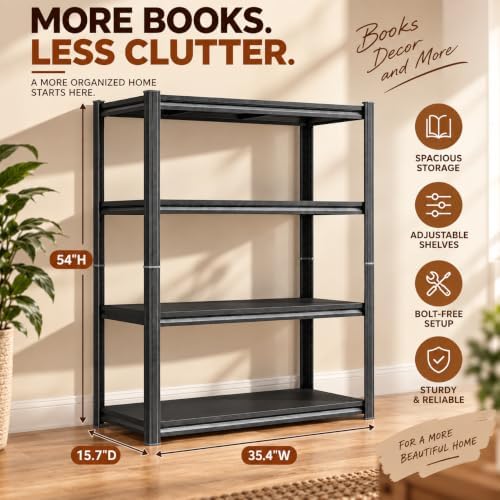 Metal Book Shelf Adjustable Heavy Duty Bookshelf with Tool-Free Assembly - Image 2