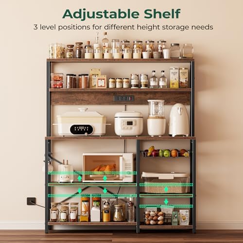 SUPERJARE Bakers Rack with Power Outlet, 47.2 Inches Coffee Bar with Basket - Image 5