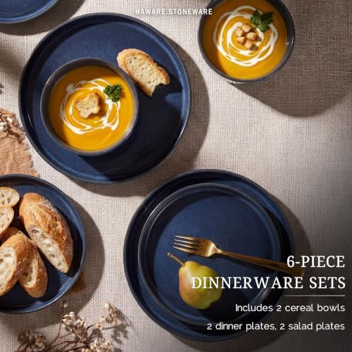HaWare Dinnerware Sets, Plates and Bowls Set for 2, Reactive Nebula Blue - Image 3