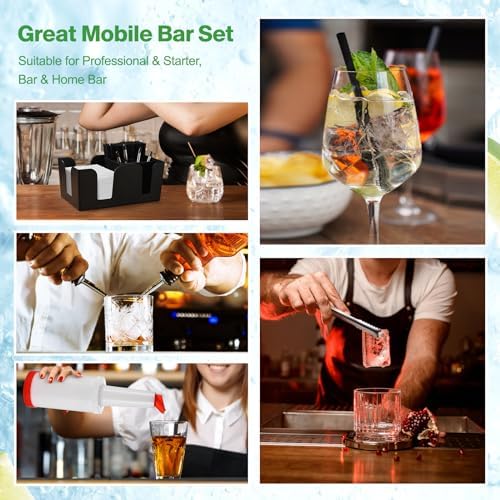 Bartending Supplies - 18" x 12" Bar Mat Garnish Tray with Lid Bar Caddy 3 Tier Bar Glass Rimmer, 2 Plastic Juice Pour Bottles 3 Mini Tongs 12 Classic Liquor Bottle Pourers 500 Cocktail Straws(Black) - Image 5