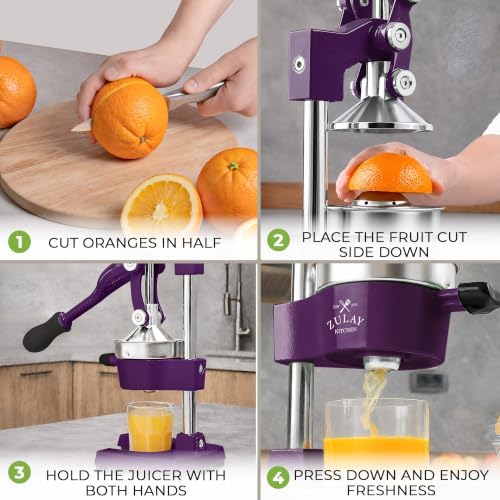Zulay Kitchen Cast Iron Juicer, Orange Manual Juicer, Citrus Press, Plum - Image 4