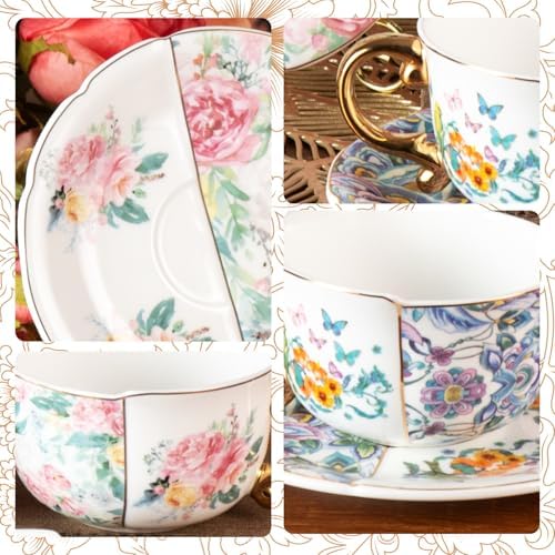 KAMMAK Tea Cups and Saucers Set of 2, Fine Bone China Coffee Cups, YX011 - Image 7