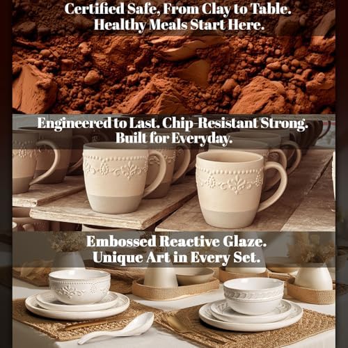 Artena Plates And Bowls Sets, 24 Pieces Dinnerware Sets, Dish Set For 6, Ceramic Kitchen Bowl And Plate Set, Embossed White Dishware Sets, Dishwasher & Microwave Safe (Damask Floral) - Image 5