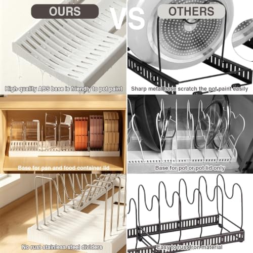Magheo Pots and Pans Organizer Under Cabinet, Expandable 12.6"-22.8" Kitchen Cabinet Organizer Holder with 10 Adjustable Dividers for Food Storage Container Lid, Cookie Sheet, Cookware(1 Pack, White) - Image 6