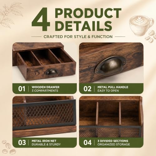 Coffee Station Organizer 3-Tier Syrup Rack with K Cup Holder Drawer - Image 4
