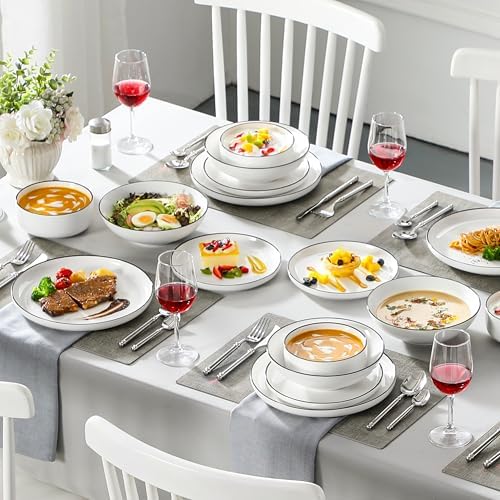 MALACASA 24 Pcs Porcelain Plates and Bowls Sets,Dinnerware Set for 6,White - Image 5
