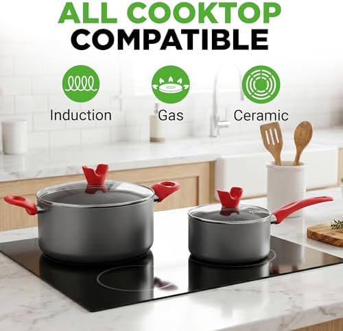 NutriChef 21-Piece Nonstick Cookware Set - PTFE/PFOA/PFOS Free Heat Resistant Lacquer Kitchen Ware Pots Pan w/ Cool-Touch Handles, Saucepan, Fry Pans, Lid, Bakeware, For Gas Electric Ceramic Cooktops - Image 2
