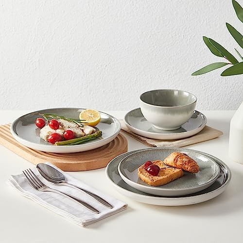 Pokini Stoneware Dinnerware Sets for 4, 12pcs Plates and Bowls Sets Dishes - Image 5