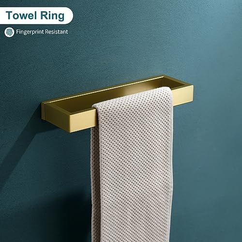 4-Piece Modern Gold Bathroom Hardware Accessories Set - Towel Bar & Holder, Stainless Steel, Wall Mounted, 23.6 Inch - Image 3