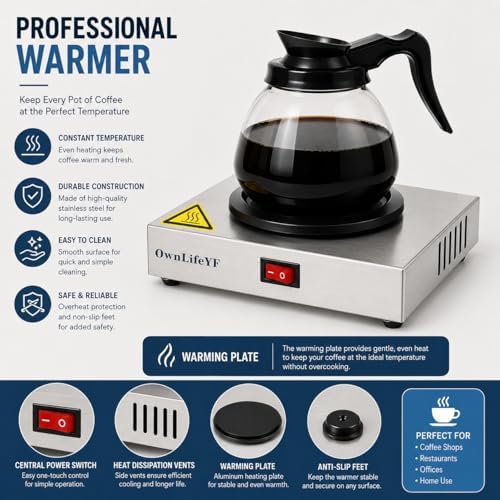 Commercial Coffee Pot Warmer 176℉, Stainless Steel Single Burner Plate - Image 6