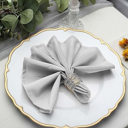 100 pcs 17-Inch Silver Polyester Luncheon Napkins - for Wedding Party Reception Events Restaurant Kitchen Home by BalsaCircle