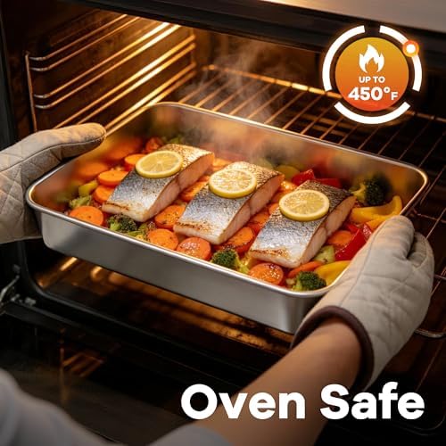 LIANYU Stainless Steel Baking Pan Set, 12 x 9 Inch Lasagna Brownies Pan - Image 5