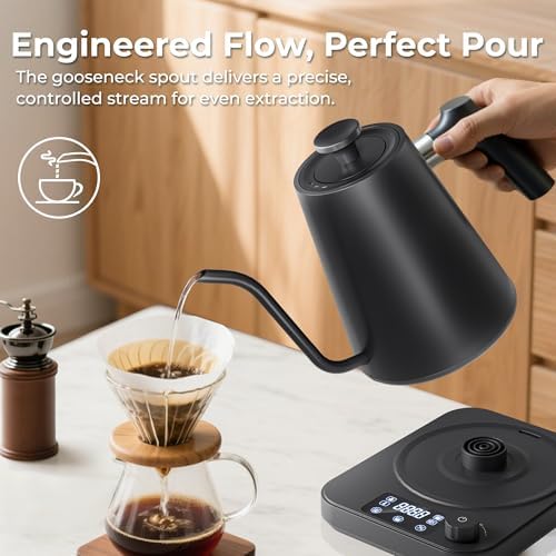 Gooseneck Electric Kettle, ±1°F Temperature Control Electric Kettle, 1.0L 1200W Fast Heating, 24H Keep Warm, 30Min Auto Memory, Food Grade Stainless Steel, Pour Over Kettle for Coffee and Tea - Image 6