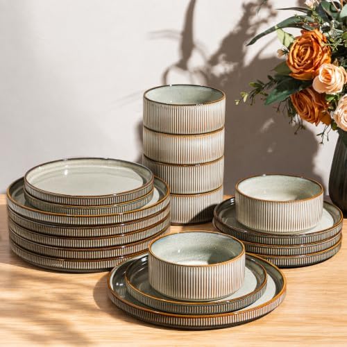 GBHOME Stoneware Dinnerware Sets for 6, 18-Piece Plates and Bowls Set by GBhome