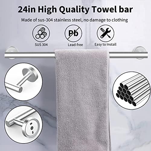 Newfun 10Pcs Brushed Nickel Bathroom Hardware Set - Includes 24&18inch Towel Bar, Robe Hook, Toilet Paper Holder, 2 Pack 5 Piece Bathroom Accessories Set Stainless Steel Wall Mounted - Image 2