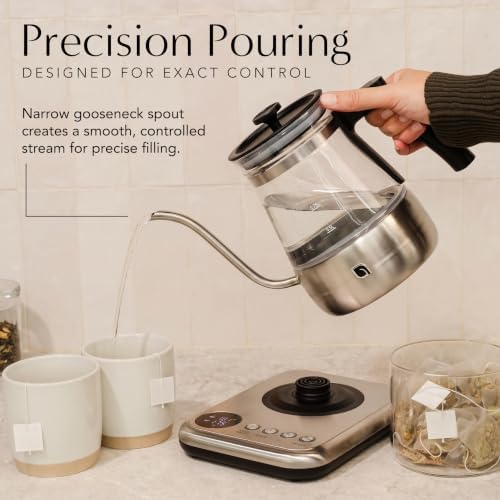 WILLOW Glass Gooseneck Electric Kettle, 5 Temperature Control Presets & Keep Warm, Pour Over Kettle for Coffee & Tea, 1L 1200W Hot Water Boiler, Non-Toxic BPA-Free Electric Tea Kettle, LED Display - Image 4