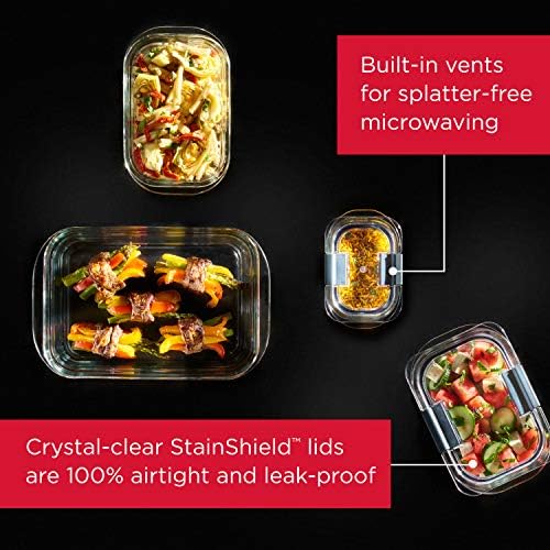Rubbermaid Brilliance Glass Storage 4.7-Cup Food Containers with Lids, Clear (Pack of 3) & Leak-Proof Brilliance Food Storage Set | 9.6 Cup Plastic Containers - Image 3