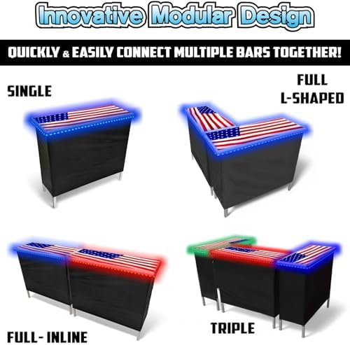 PARTYPONG Folding Portable Double Bar w/LED Lights, Wireless Remote, 2 Bar Skirts, Storage Shelf, & Carrying Case - USA - Image 3