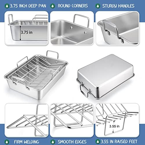 P&P CHEF 16" Roasting Pan with Rack, 7 PCS Stainless Steel Turkey Pan Rack - Image 3