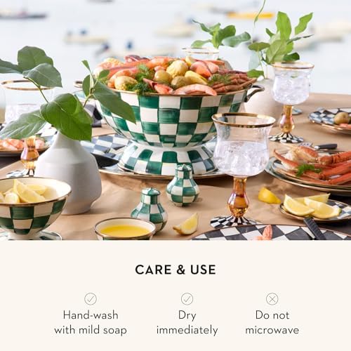 MACKENZIE-CHILDS Enamel Everything Bowl, Decorative Serving Bowl with Handles, 26-Cup Capacity, Green-and-White Emerald Check - Image 5