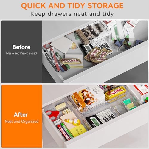 Criusia 36 Pack Large Clear Plastic Drawer Organizer Bins - 6 Size Acrylic Kitchen Drawer Organization and Storage for Utensils Gadgets, Office Bathroom and Vanity Organizer for Makeup Accessoires - Image 5