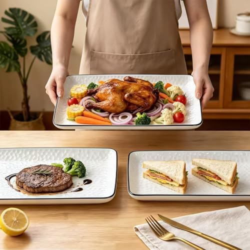 Serving Platters, 16/14.3/13.1Inches Large Serving Dishes for Entertaining, Rectangular Serving Tray, Ceramic Serving Dish, White Platters for Serving Food, Appetizers, Entertaining, Party, Set of 3 - Image 4