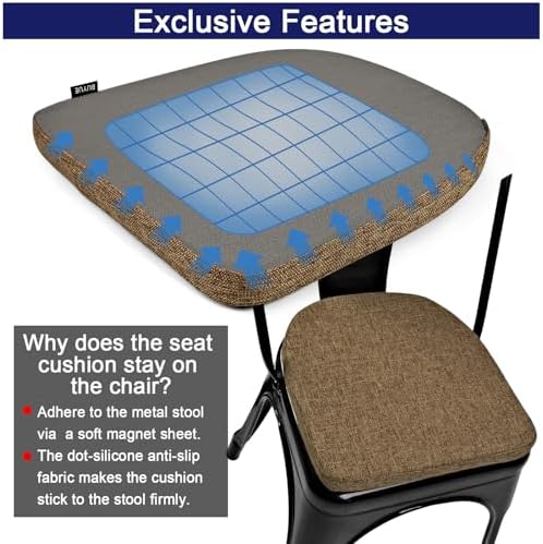 BUYUE Friendly Woven Fabric 14x14 Magnetic Cushion for Metal Chair 1 Piece, Enhanced Anti-Slip Seat Pad for Dining Kitchen Café Stackable Chair (U-Shape, Brown, 1 Count) - Image 6