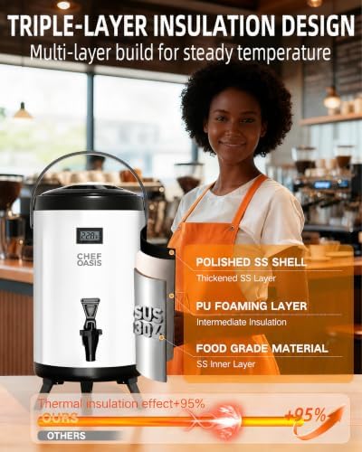 Insulated Beverage Dispenser 3 Gallon,Hot&Cold Drink Dispenser with Spigot,LCD Thermometer,Stainless Steel Triple-Layer Insulation,for Tea Coffee Milk Juice,Party Buffet(Silver, 1 Pack) - Image 4