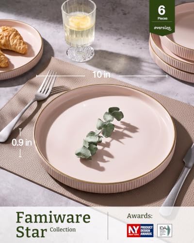 famiware Star 10/8 inches Dinner Plates Set for 6, Light Pink - Image 3